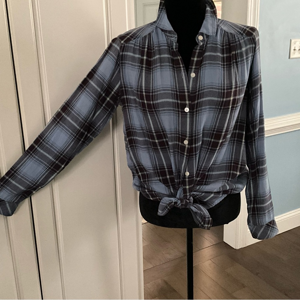 j.jill Small Plaid Button-Down / Button-Up Blue B… - image 1